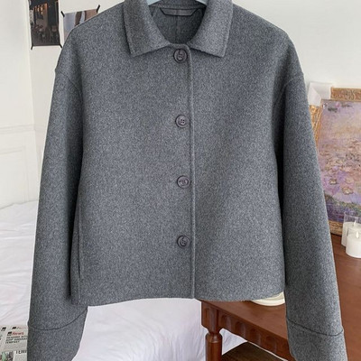 Eshin 2023, toamnă, pentru femei, haină cu guler răsturnat, din lână, culoare solidă, cu mânecă lungă, simplu, tip scurt, TH5320