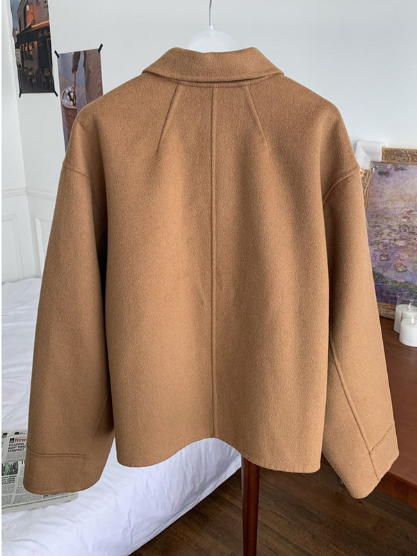 Eshin 2023, toamnă, pentru femei, haină cu guler răsturnat, din lână, culoare solidă, cu mânecă lungă, simplu, tip scurt, TH5320