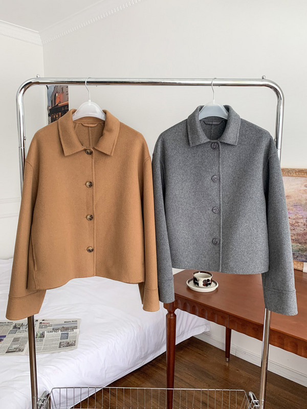 Eshin 2023, toamnă, pentru femei, haină cu guler răsturnat, din lână, culoare solidă, cu mânecă lungă, simplu, tip scurt, TH5320