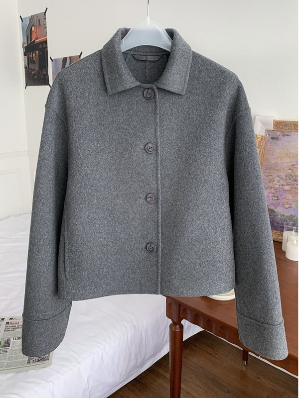 Eshin 2023, toamnă, pentru femei, haină cu guler răsturnat, din lână, culoare solidă, cu mânecă lungă, simplu, tip scurt, TH5320