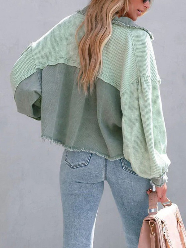 Lusumily Patchwork Jachetă Denim Bluză Femeie Bluză Jachetă De Jean Top Haine Sexy Toamnă Streetwear Îmbrăcăminte pentru studenți