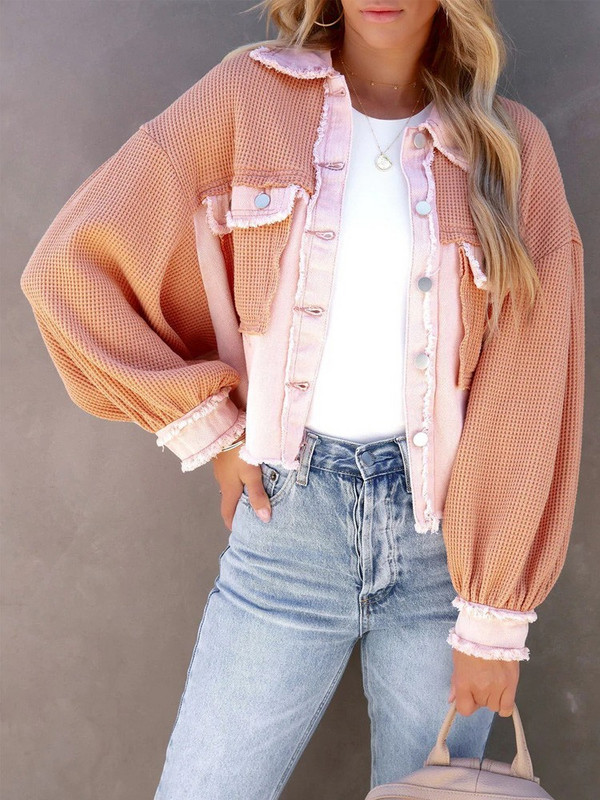 Lusumily Patchwork Jachetă Denim Bluză Femeie Bluză Jachetă De Jean Top Haine Sexy Toamnă Streetwear Îmbrăcăminte pentru studenți