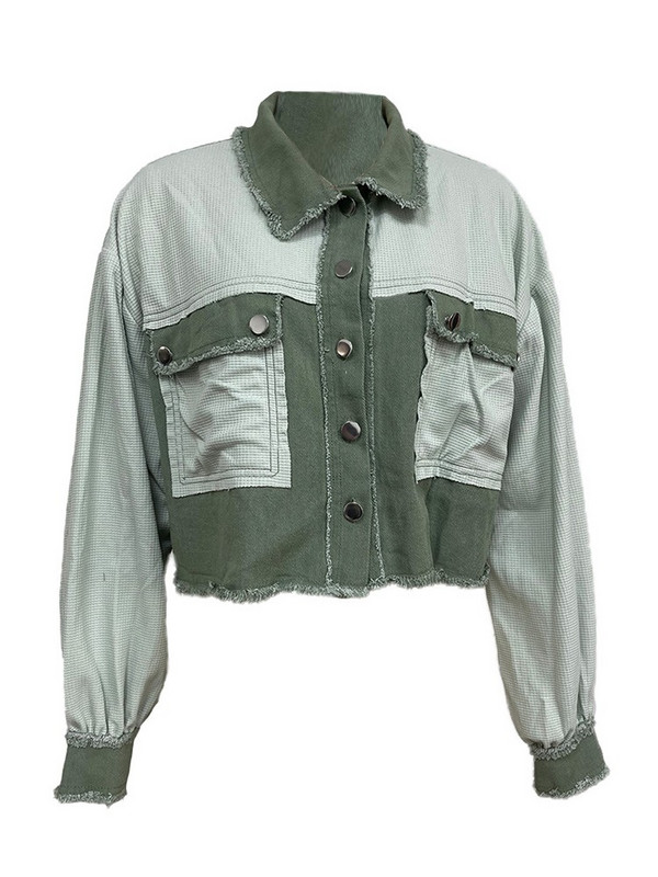 Lusumily Patchwork Jachetă Denim Bluză Femeie Bluză Jachetă De Jean Top Haine Sexy Toamnă Streetwear Îmbrăcăminte pentru studenți