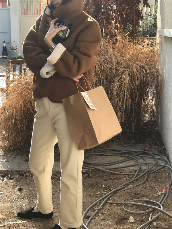 Jachetă de iarnă, vintage, din piele intoarsa, blana de miel, haine scurte pentru femei, guler cu rever, pardesiu cald