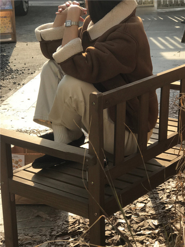 Jachetă de iarnă, vintage, din piele intoarsa, blana de miel, haine scurte pentru femei, guler cu rever, pardesiu cald