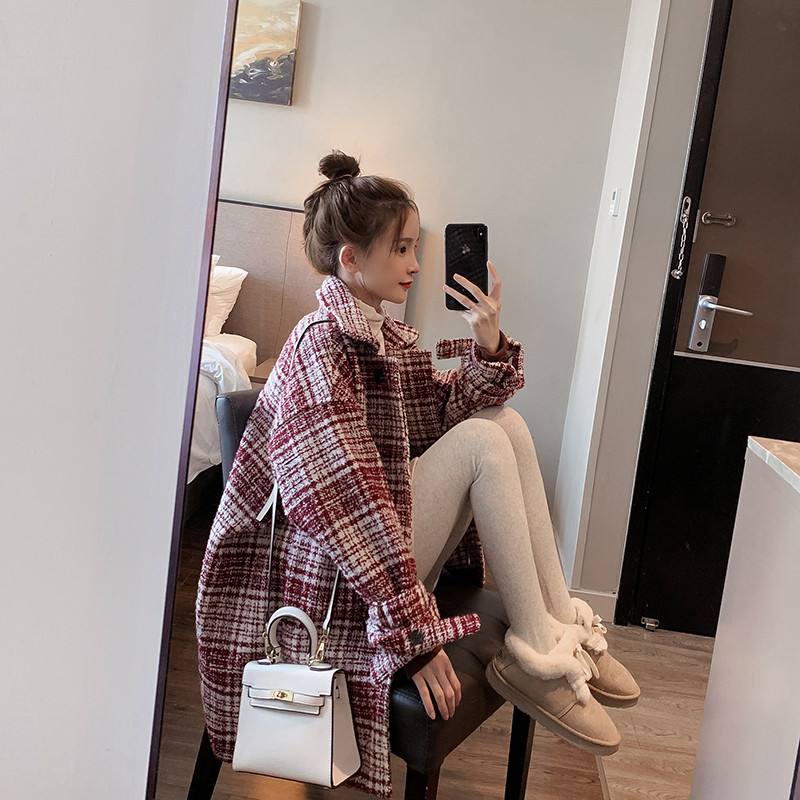 Divat kockás hosszú gyapjúkabát Női ruházat Őszi téli gyapjúdzsekik 2022 Új divatos téli kabátok D127