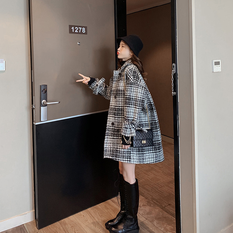 Divat kockás hosszú gyapjúkabát Női ruházat Őszi téli gyapjúdzsekik 2022 Új divatos téli kabátok D127