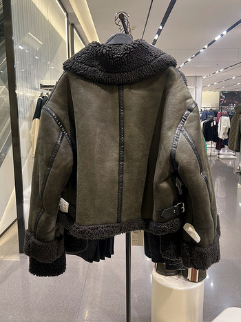 Ново зимно кожено яке от изкуствена кожа Moto Biker Women Streetwear Rever Zipper Lamb Windbreaker Coat Lady Thick Warm Short Outwear