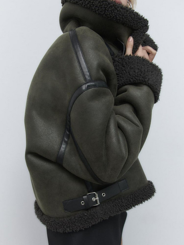 Jachetă de iarnă din piele de blană artificială, motociclist, femei, îmbrăcăminte de stradă, cu fermoar, din miel, haină pentru damă, groasă, caldă, scurtă