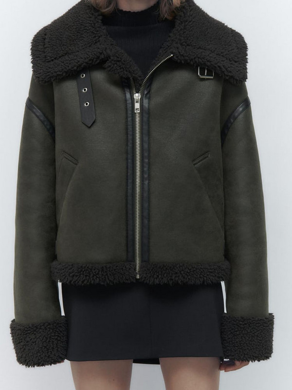 Jachetă de iarnă din piele de blană artificială, motociclist, femei, îmbrăcăminte de stradă, cu fermoar, din miel, haină pentru damă, groasă, caldă, scurtă
