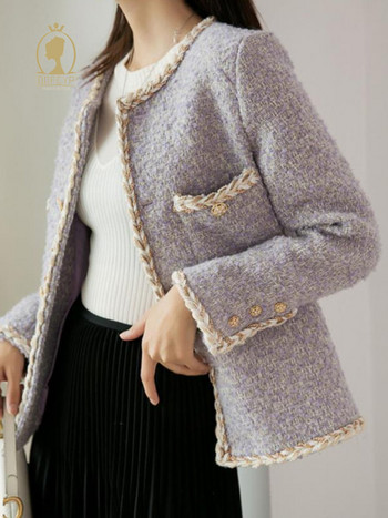 Есенно зимно дамско палто 2023 Ежедневен стил Грубо сако от туид Корейска мода Елегантни дамски палта с дълъг ръкав в промоция
