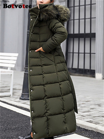 Botvotee Елегантни дълги паркове за жени Есен Зима 2023 Нова корейска мода Удебелени топли якета с качулка Дамски дълги Y2k палта