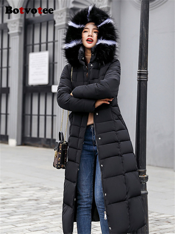Botvotee Parka lungă elegantă pentru femei, toamnă iarnă 2023, noua modă coreeană cu glugă, jachete calde groase, paltoane lungi Y2k pentru femei