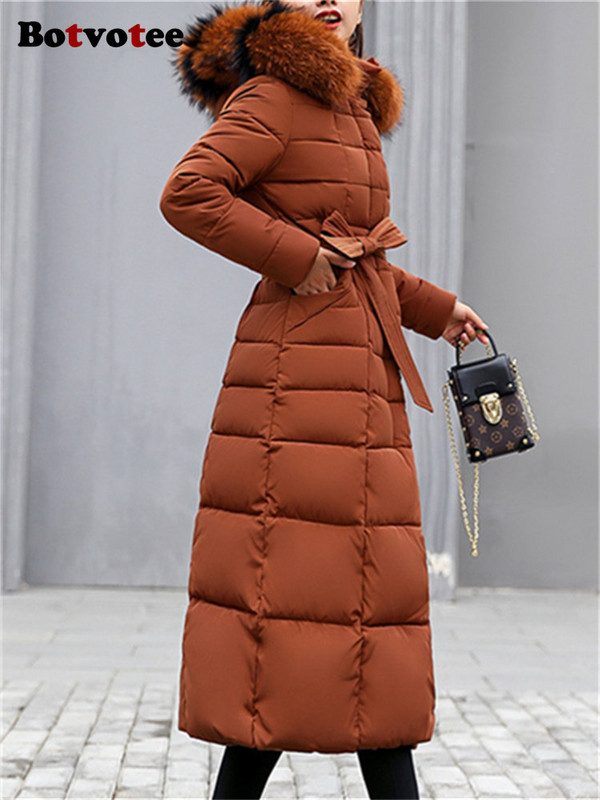 Botvotee Parka lungă elegantă pentru femei, toamnă iarnă 2023, noua modă coreeană cu glugă, jachete calde groase, paltoane lungi Y2k pentru femei