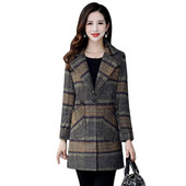 Trench de modă în carouri din lână, toamnă și iarnă, de dimensiuni mari, trenci lung, lejer, cald, gros, mareea feminină