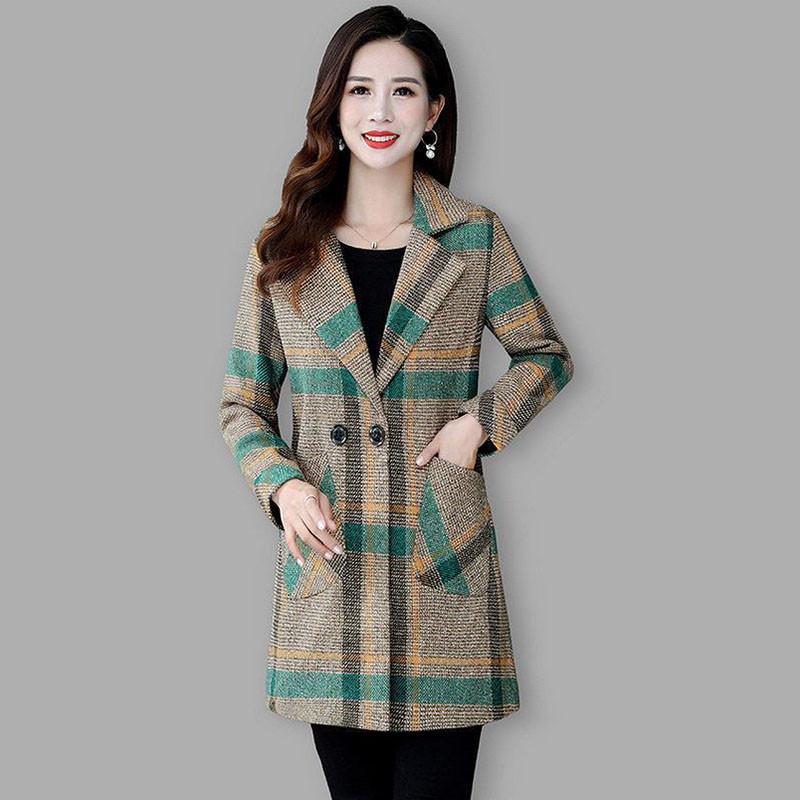 Trench de modă în carouri din lână, toamnă și iarnă, de dimensiuni mari, trenci lung, lejer, cald, gros, mareea feminină