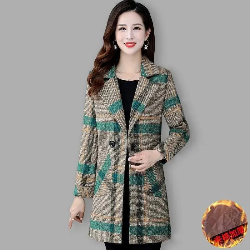Trench de modă în carouri din lână, toamnă și iarnă, de dimensiuni mari, trenci lung, lejer, cald, gros, mareea feminină