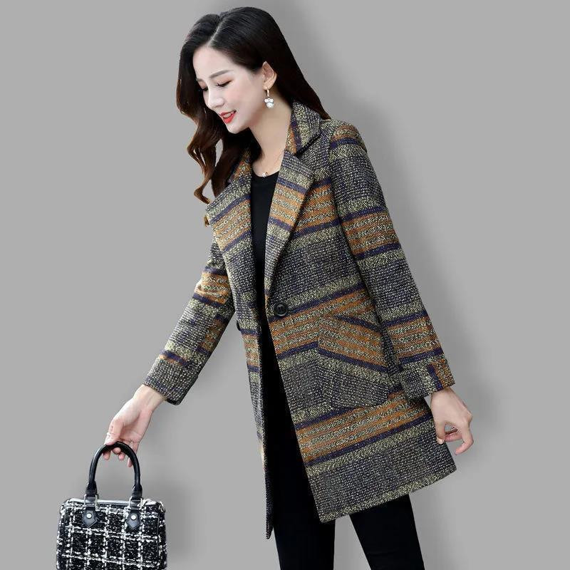 Trench de modă în carouri din lână, toamnă și iarnă, de dimensiuni mari, trenci lung, lejer, cald, gros, mareea feminină
