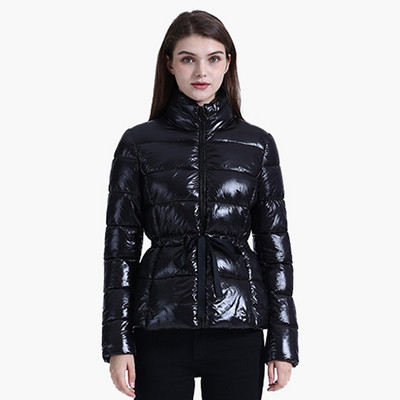 SANTELON žiemos laisvalaikio trumpi parkai su diržu, stori pūkiniai švarkai Moteriški, madingi, vėjui atsparūs, vandeniui atsparūs šilti viršutiniai drabužiai