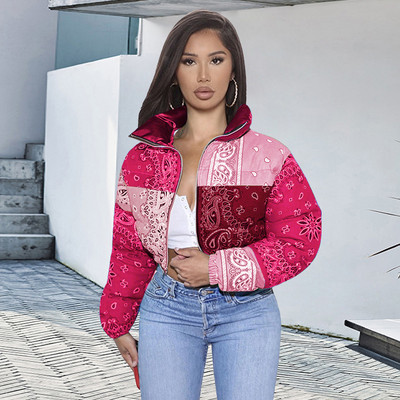 Bandana kaput Jakne s mjehurićima s uzorkom paisleya za žene Modne zimske 2020. Tople parke Ležerna gornja odjeća s puferom na patentni zatvarač S-XXL