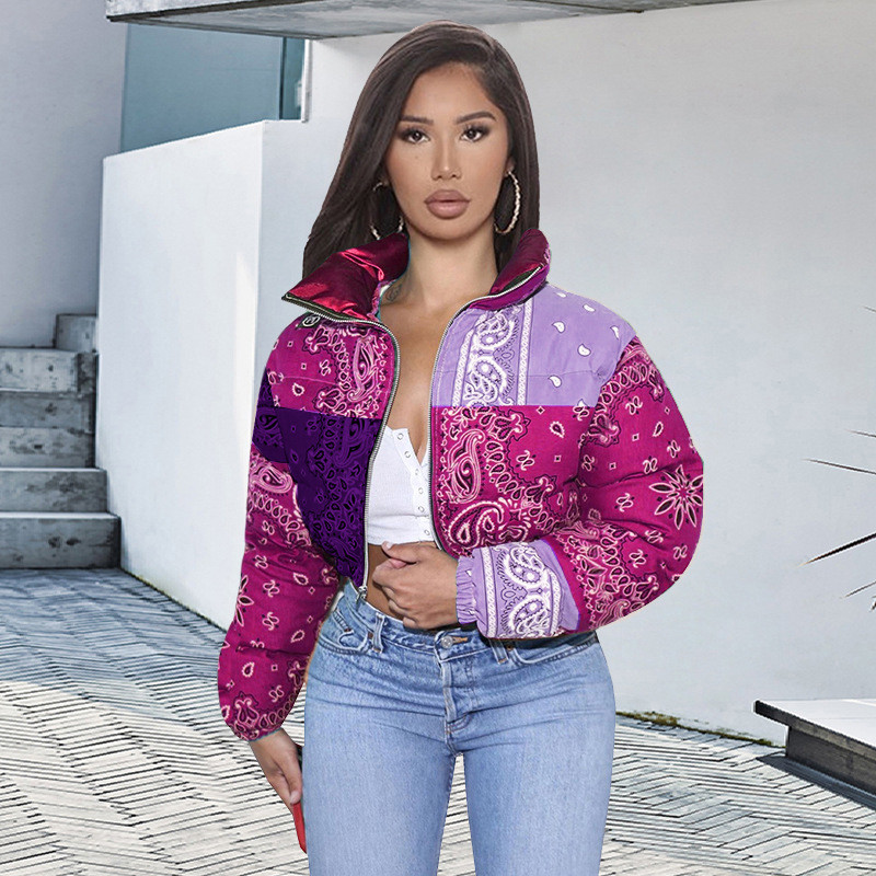 Bandana kabát Paisley nyomott buborékos dzsekik nőknek 2020 téli divat meleg parkok alkalmi cipzáras puffer felsőruházat S-XXL