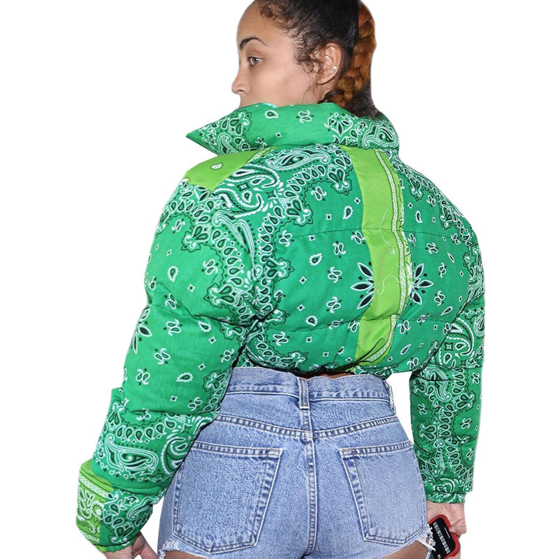Bandana kabát Paisley nyomott buborékos dzsekik nőknek 2020 téli divat meleg parkok alkalmi cipzáras puffer felsőruházat S-XXL