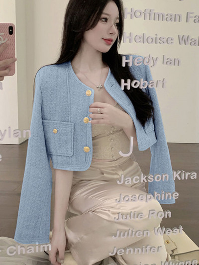 Toamnă coreeană dulce parfum mic jachetă din tweed femei de marcă de lux de lână haină scurtă Casaco femeie moda piste outwear Top