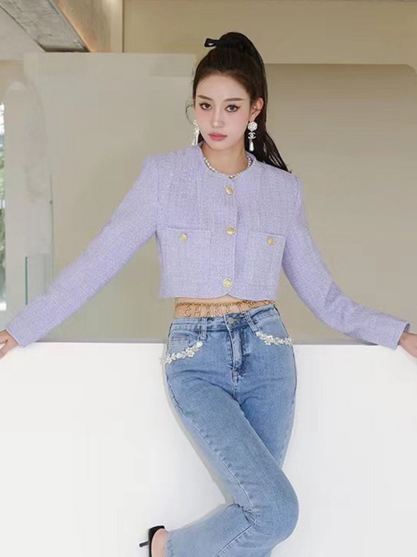 Őszi koreai édes kis illatú Tweed dzseki női márka luxus gyapjú rövidkabát Casaco női divat kifutó felsőruházat felső