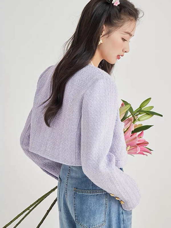 Őszi koreai édes kis illatú Tweed dzseki női márka luxus gyapjú rövidkabát Casaco női divat kifutó felsőruházat felső