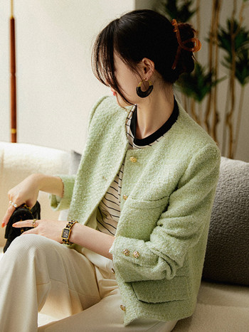 High Street корейска модна марка яке от туид за жени Есен Зима френски винтидж луксозни вълнени къси палта с дълги ръкави Горни дрехи