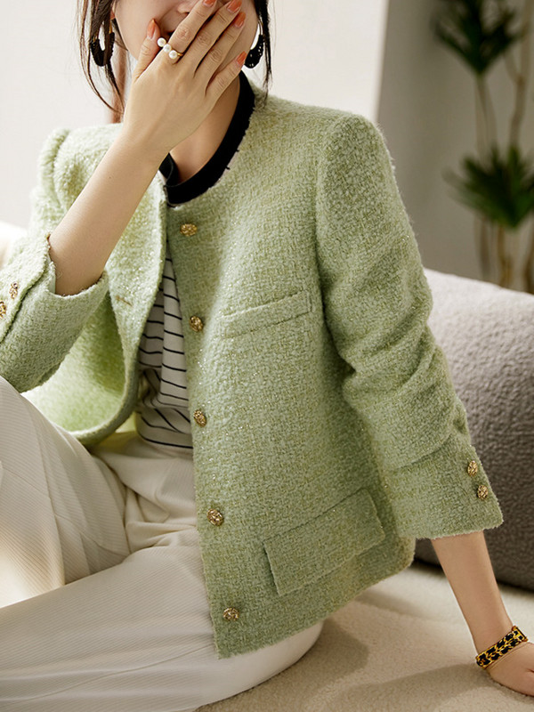 Jachetă din tweed de marca de modă coreeană High Street, pentru femei, toamnă, iarnă, franceză, vintage, de lux, cu mâneci lungi, haine scurte de lână.