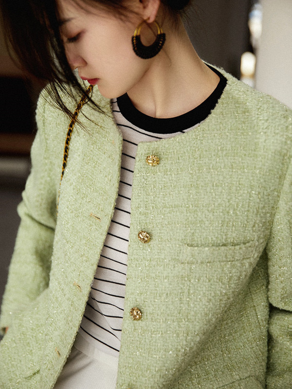 Jachetă din tweed de marca de modă coreeană High Street, pentru femei, toamnă, iarnă, franceză, vintage, de lux, cu mâneci lungi, haine scurte de lână.