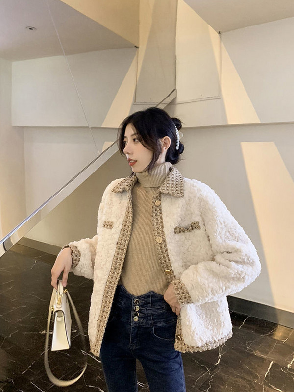 Zoki haine de miel false dulci pentru femei, în stil coreean preppy, patchwork, jachetă elegantă, la modă de iarnă, cu mânecă lungă, haină casual pentru femei