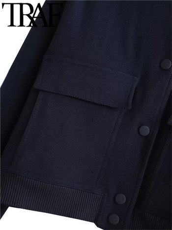 TRAF Нови дамски якета Палта Бомбъри Горно облекло с дълъг ръкав 2023 Копче Едноцветно Y2K Топ Ежедневни свободни Пролет Есен Дамски къси якета