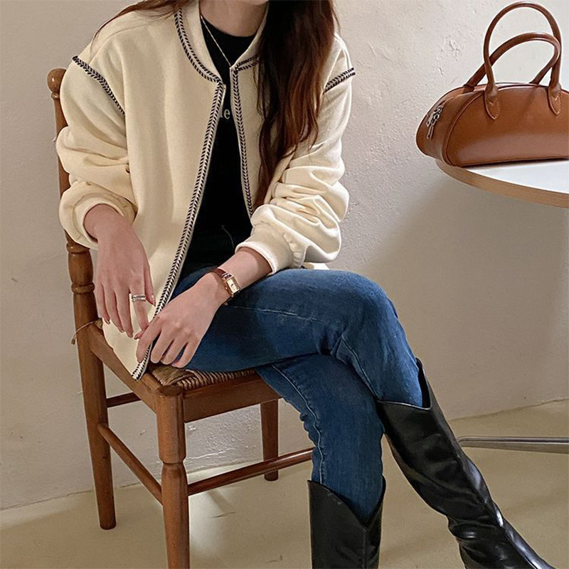 Rudens žiema Nauja korėjietiška madinga striukė moteriška laisva laisvalaikio vintažinis paltas su užtrauktuku Viršutiniai moteriški nertiniai viršutiniai drabužiai