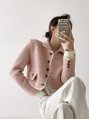 Jmprs Sweet Japan Jachetă roz din tweed pentru femei, cu nasturi cu design elegant, haină de costum decupată, la modă pentru femei, ocazional, Topuri Kawaii cu mânecă lungă