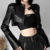 Goth Dark Fermoar Cyber Gothic Y2k Jachete Crop Stilul Grunge Punk Paltoane din piele artificială Moda feminină Streetwear Haina cu tiv neregulat
