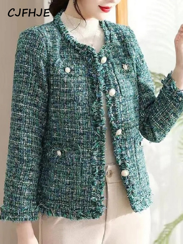 CJFHJE Jachetă scurtă de lână roșu verde pentru femei, primăvară, toamnă, modă franceză, elegantă, populară, pentru femei, Casacos Chaqueta Mujer