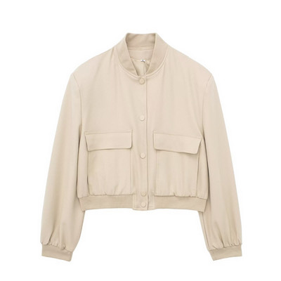 TRAF pavasario mados moterų laisva striukė su kišenėmis ilgomis rankovėmis, uždengtais sagučiais, laisvalaikio moteriški apkarpyti viršutiniai apatiniai drabužiai, balti