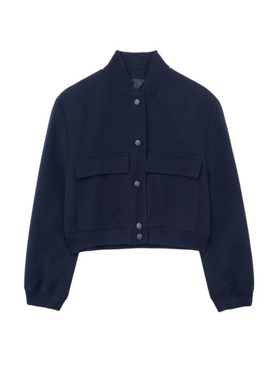 TRAF pavasario mados moterų laisva striukė su kišenėmis ilgomis rankovėmis, uždengtais sagučiais, laisvalaikio moteriški apkarpyti viršutiniai apatiniai drabužiai, balti