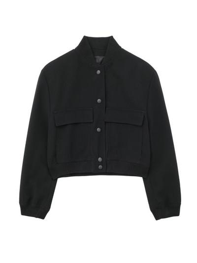 TRAF pavasario mados moterų laisva striukė su kišenėmis ilgomis rankovėmis, uždengtais sagučiais, laisvalaikio moteriški apkarpyti viršutiniai apatiniai drabužiai, balti