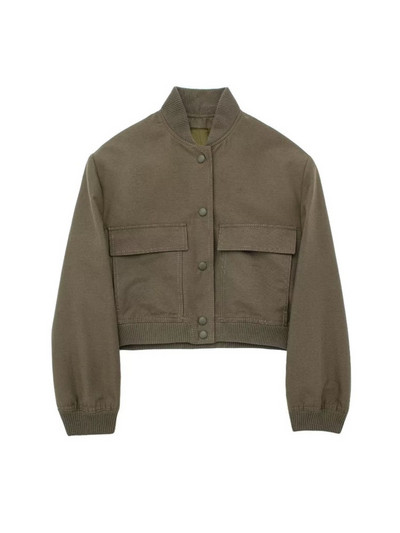 TRAF pavasario mados moterų laisva striukė su kišenėmis ilgomis rankovėmis, uždengtais sagučiais, laisvalaikio moteriški apkarpyti viršutiniai apatiniai drabužiai, balti