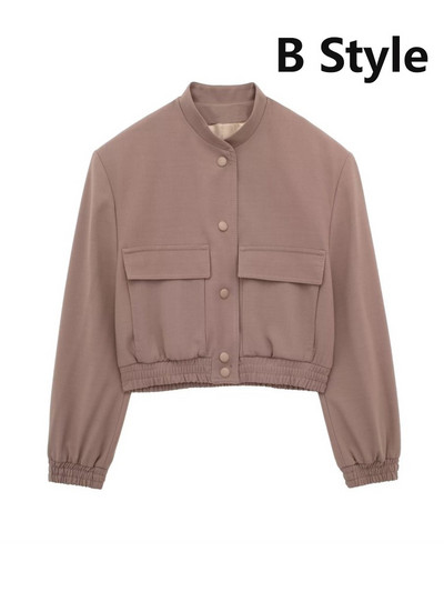 TRAF pavasario mados moterų laisva striukė su kišenėmis ilgomis rankovėmis, uždengtais sagučiais, laisvalaikio moteriški apkarpyti viršutiniai apatiniai drabužiai, balti