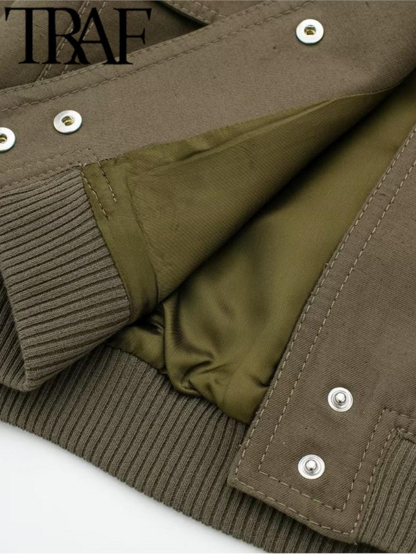 TRAF pavasario mados moterų laisva striukė su kišenėmis ilgomis rankovėmis, uždengtais sagučiais, laisvalaikio moteriški apkarpyti viršutiniai apatiniai drabužiai, balti