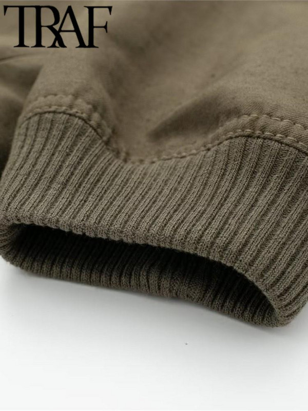 TRAF pavasario mados moterų laisva striukė su kišenėmis ilgomis rankovėmis, uždengtais sagučiais, laisvalaikio moteriški apkarpyti viršutiniai apatiniai drabužiai, balti