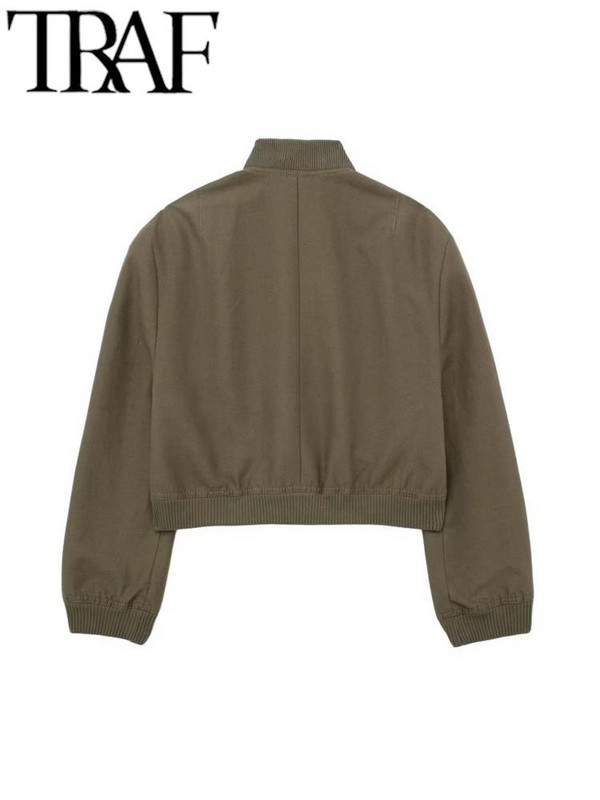 TRAF pavasario mados moterų laisva striukė su kišenėmis ilgomis rankovėmis, uždengtais sagučiais, laisvalaikio moteriški apkarpyti viršutiniai apatiniai drabužiai, balti