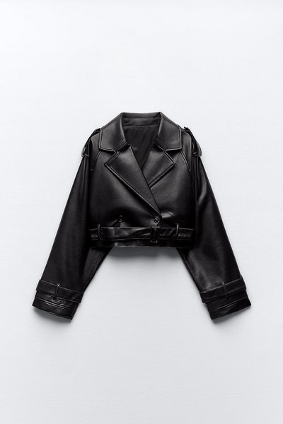 Jachetă de șanț din piele artificială tăiată supradimensionată de primăvară de toamnă, guler cu rever, mâneci lungi, jachetă din PU cu centură, motociclist, femeie