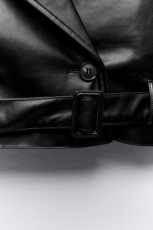 Jachetă de șanț din piele artificială tăiată supradimensionată de primăvară de toamnă, guler cu rever, mâneci lungi, jachetă din PU cu centură, motociclist, femeie