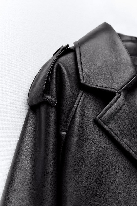 Jachetă de șanț din piele artificială tăiată supradimensionată de primăvară de toamnă, guler cu rever, mâneci lungi, jachetă din PU cu centură, motociclist, femeie