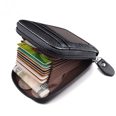 Мъжки портфейл, държач за кредитна карта, блокиращ RFID джоб с цип, мъжка чанта, цип за няколко карти